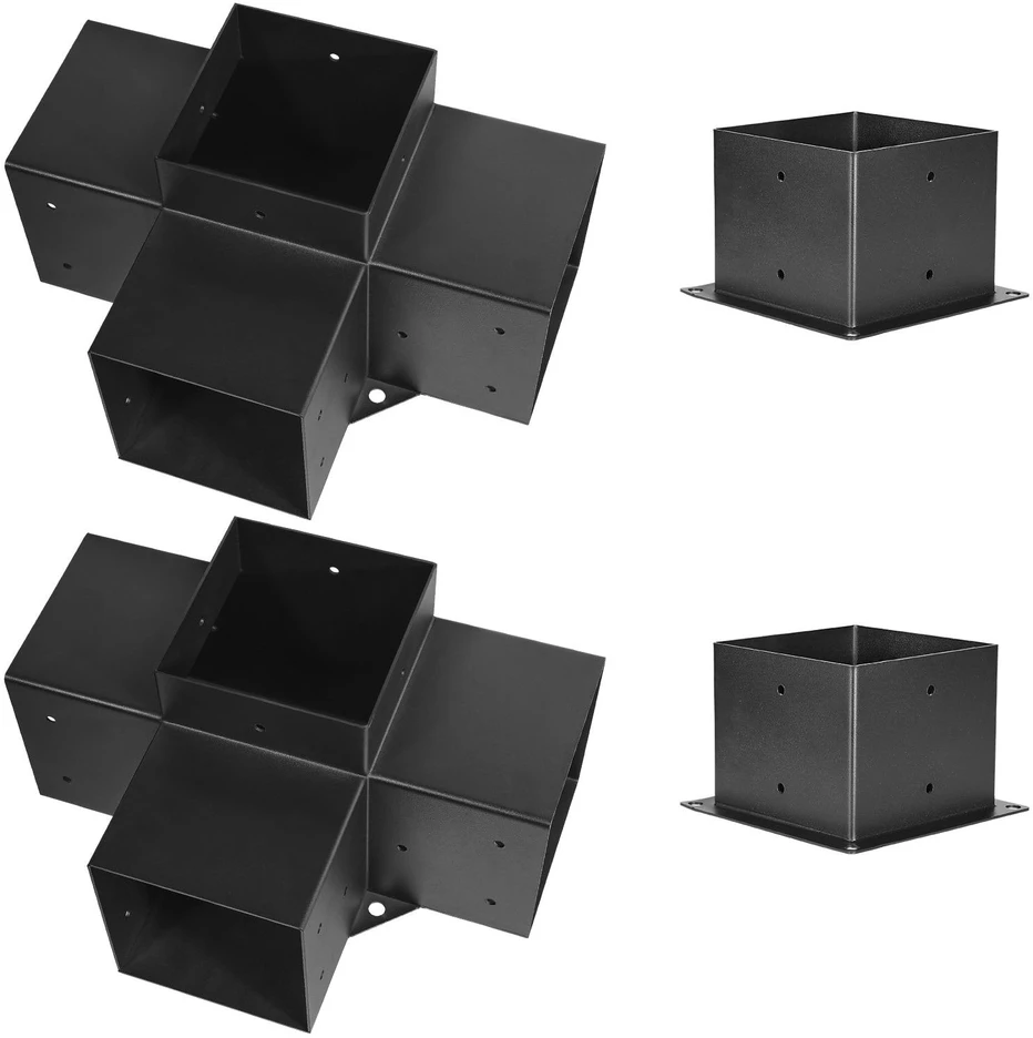 Vevor Pergolos laikiklių rinkinys 152,4 x 152,4 mm, 4 krypčių tvirtas kampinis laikiklis, stulpo pagrindas