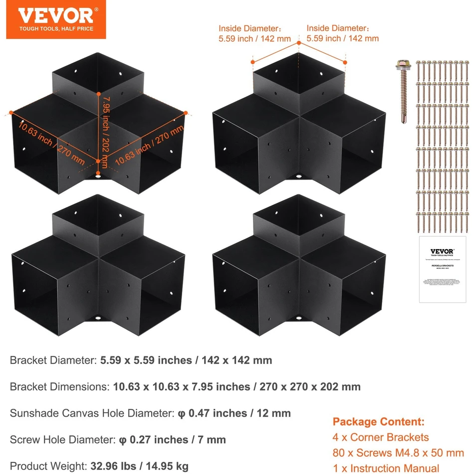 Vevor 6x6 pergolos laikiklių rinkinys, 3 krypčių