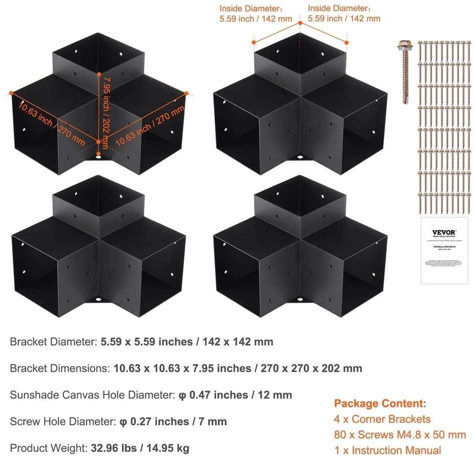Vevor 6x6 pergolos laikiklių rinkinys, 3 krypčių