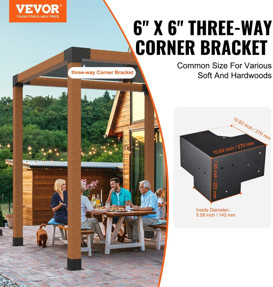 Vevor 6x6 pergolos laikiklių rinkinys, 3 krypčių