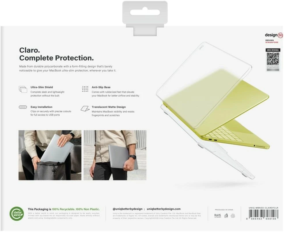 Uniq Claro dėklas, skirtas „MacBook Neo“ – permatomas