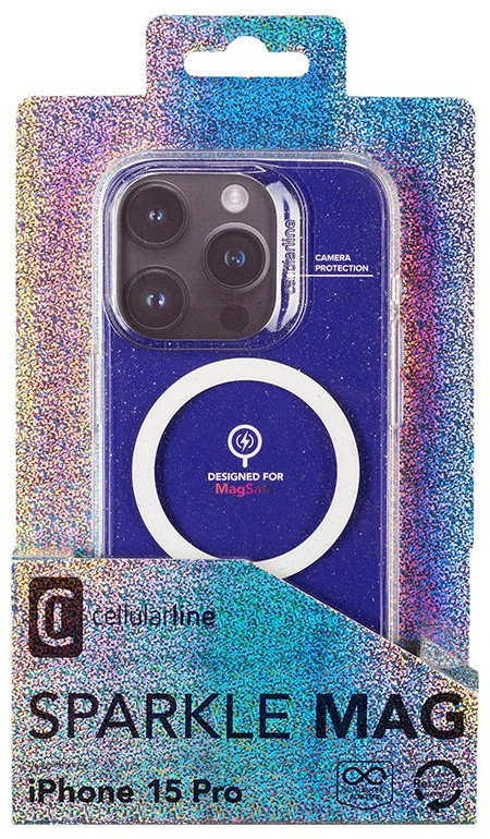 Dėklas Cellular Line Cellularline Sparkle Mag - Apple iPhone 15 Pro MagSafe Case Transparent