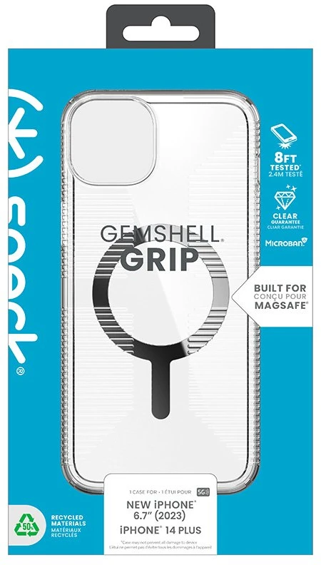 Speck Gemshell Grip + MagSafe - dėklas skirtas Apple iPhone 15 Plus / Apple iPhone 14 Plus Clear / Chrome Finish