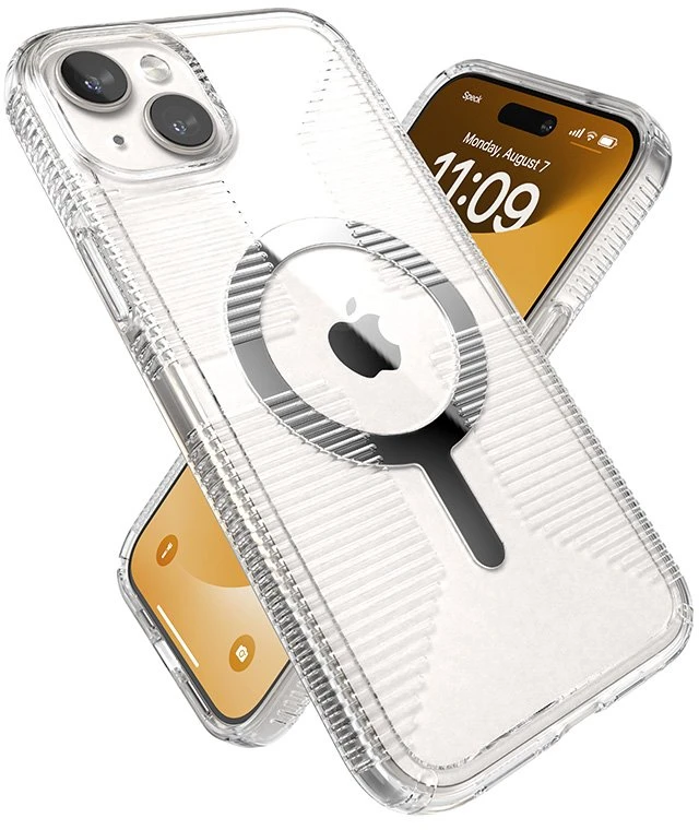 Speck Gemshell Grip + MagSafe - dėklas skirtas Apple iPhone 15 Plus / Apple iPhone 14 Plus Clear / Chrome Finish