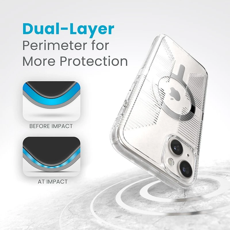 Speck Gemshell Grip + MagSafe - dėklas skirtas Apple iPhone 15 Plus / Apple iPhone 14 Plus Clear / Chrome Finish