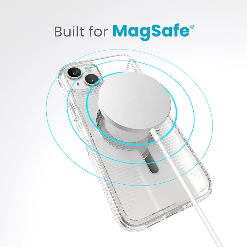 Speck Gemshell Grip + MagSafe - dėklas skirtas Apple iPhone 15 Plus / Apple iPhone 14 Plus Clear / Chrome Finish
