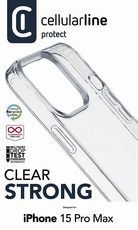 Cellular Line Cellularline Clear Strong - Apple iPhone 15 Pro Max dėklas su antimikrobine apsauga, skaidrus