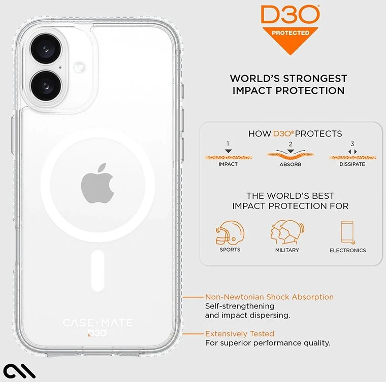 Case-Mate Tough D3O MagSafe - dėklas skirtas Apple iPhone 16 Plus Clear