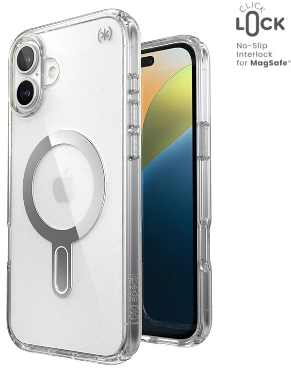 Speck Presidio Perfect-Clear ClickLock & MagSafe - dėklas skirtas Apple iPhone 16 Plus Clear / Chrome Finish / Serene Sidabrinis