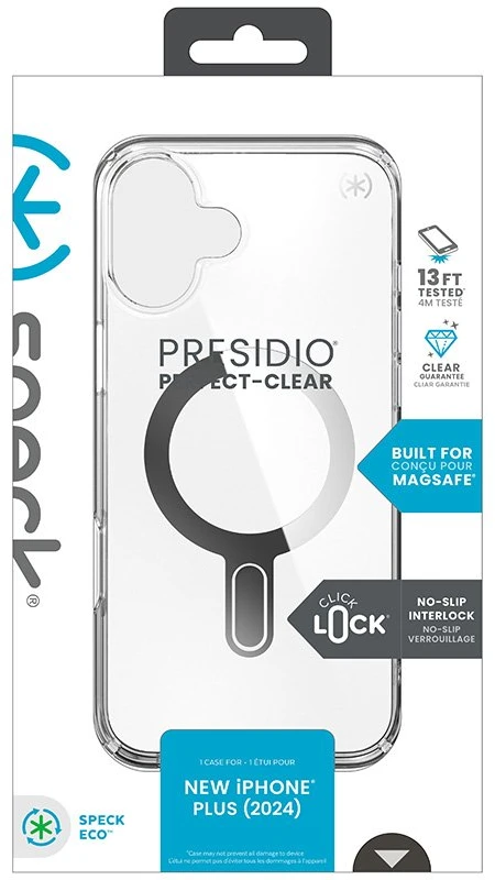 Speck Presidio Perfect-Clear ClickLock & MagSafe - dėklas skirtas Apple iPhone 16 Plus Clear / Chrome Finish / Serene Sidabrinis