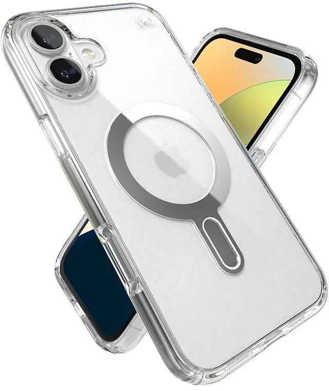 Speck Presidio Perfect-Clear ClickLock & MagSafe - dėklas skirtas Apple iPhone 16 Plus Clear / Chrome Finish / Serene Sidabrinis