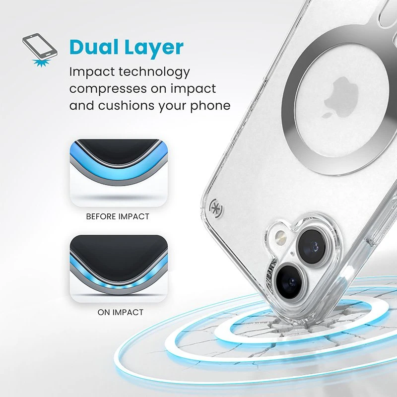 Speck Presidio Perfect-Clear ClickLock & MagSafe - dėklas skirtas Apple iPhone 16 Plus Clear / Chrome Finish / Serene Sidabrinis