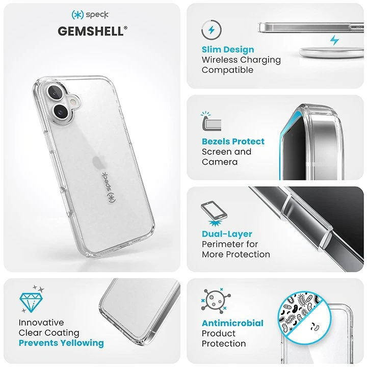 Speck „Gemshell“ dėklas, skirtas „iPhone 16 Plus“, skaidrus