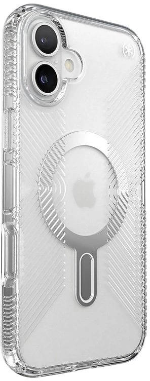 Speck Presidio Perfect-Clear Grip ClickLock & MagSafe - dėklas skirtas Apple iPhone 16 Plus Clear / Chrome Finish / Serene Sidabrinis