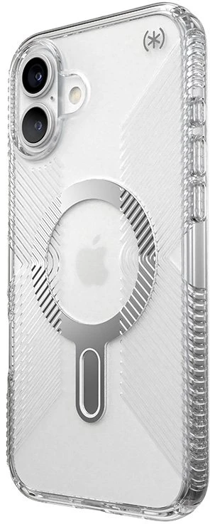 Speck Presidio Perfect-Clear Grip ClickLock & MagSafe - dėklas skirtas Apple iPhone 16 Plus Clear / Chrome Finish / Serene Sidabrinis