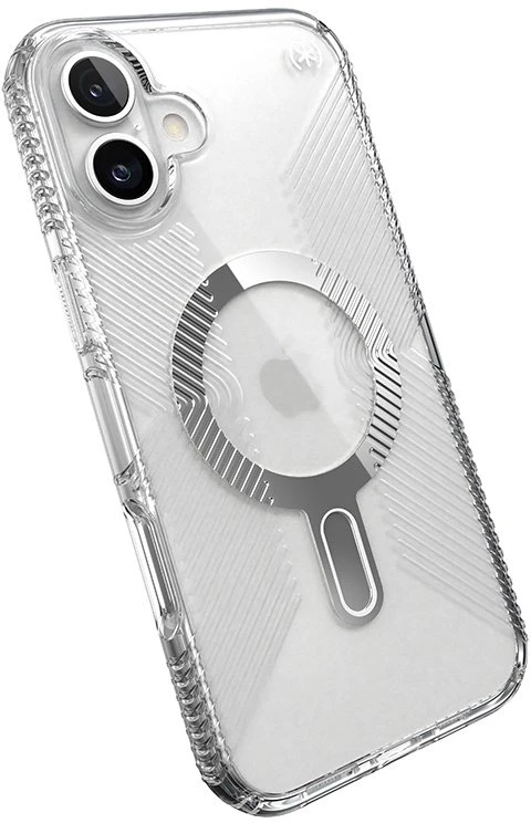 Speck Presidio Perfect-Clear Grip ClickLock & MagSafe - dėklas skirtas Apple iPhone 16 Plus Clear / Chrome Finish / Serene Sidabrinis