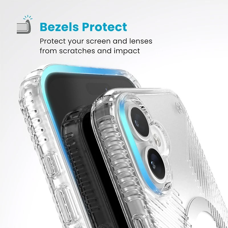 Speck Presidio Perfect-Clear Grip ClickLock & MagSafe - dėklas skirtas Apple iPhone 16 Plus Clear / Chrome Finish / Serene Sidabrinis