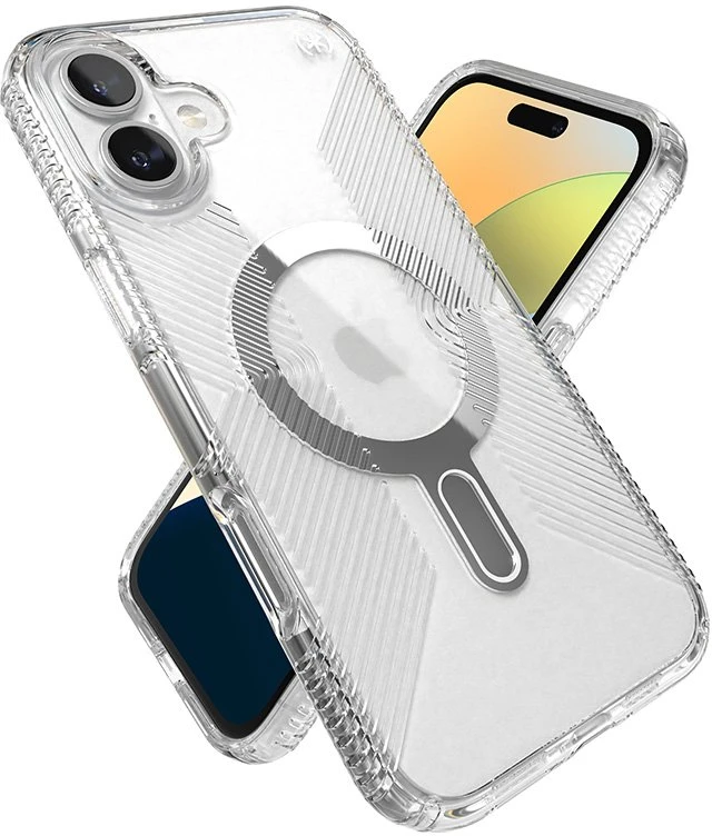 Speck Presidio Perfect-Clear Grip ClickLock & MagSafe - dėklas skirtas Apple iPhone 16 Plus Clear / Chrome Finish / Serene Sidabrinis