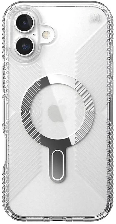 Speck Presidio Perfect-Clear Grip ClickLock & MagSafe - dėklas skirtas Apple iPhone 16 Plus Clear / Chrome Finish / Serene Sidabrinis