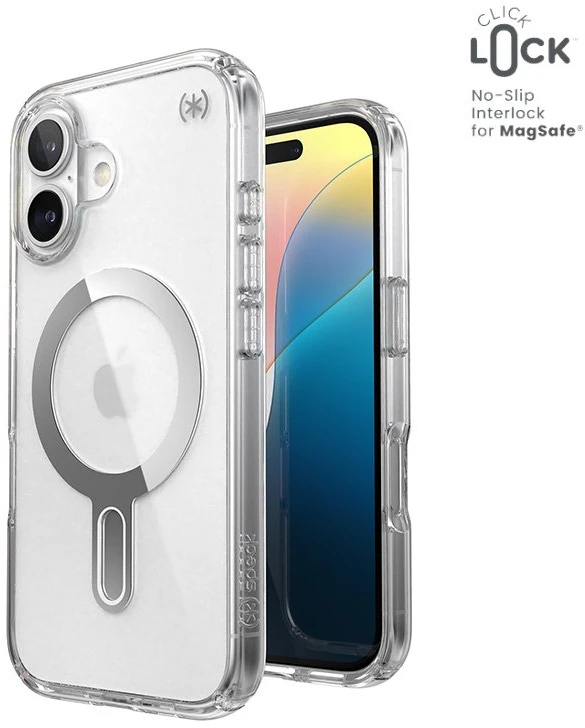 Dėklas Speck Presidio Perfect-Clear ClickLock & MagSafe do iPhone 16 permatomas
