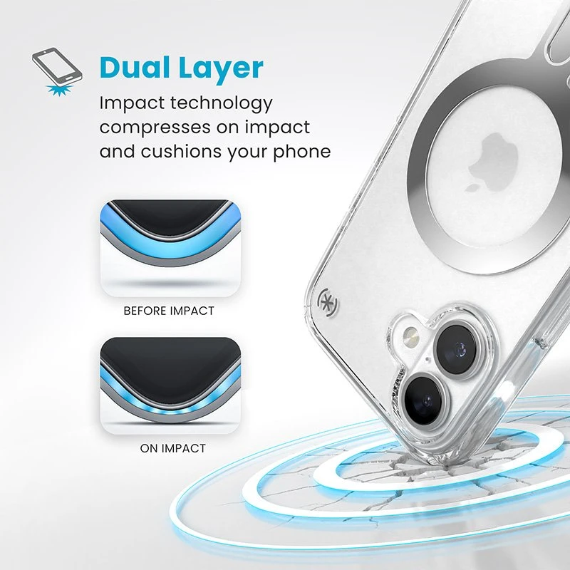 Dėklas Speck Presidio Perfect-Clear ClickLock & MagSafe do iPhone 16 permatomas