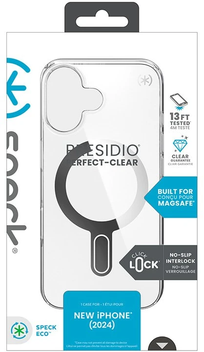 Dėklas Speck Presidio Perfect-Clear ClickLock & MagSafe do iPhone 16 permatomas