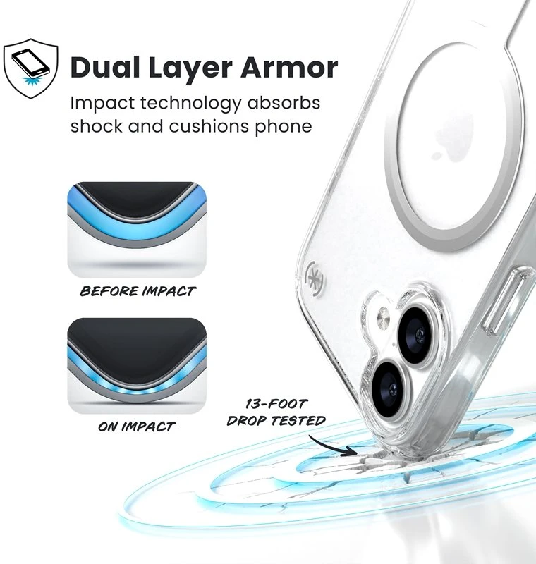 Speck Presidio Perfect Clear MagSafe - dėklas skirtas Apple iPhone 17 Clear / Sidabrinis