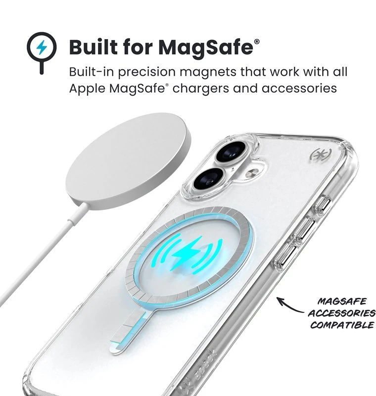 Speck Presidio Perfect Clear MagSafe - dėklas skirtas Apple iPhone 17 Clear / Sidabrinis