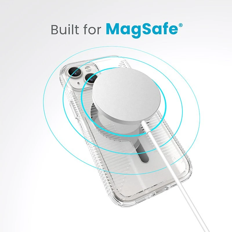 Speck Gemshell Grip + MagSafe - dėklas skirtas Apple iPhone 16e / Apple iPhone 15 / Apple iPhone 14 / Apple iPhone 13 Clear / Chrome Finish
