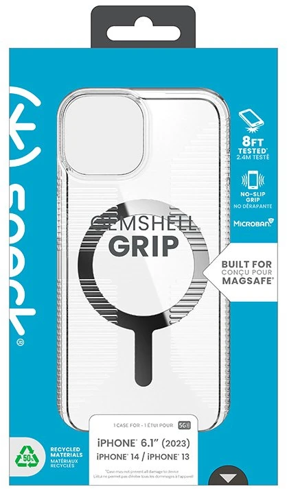 Speck Gemshell Grip + MagSafe - dėklas skirtas Apple iPhone 16e / Apple iPhone 15 / Apple iPhone 14 / Apple iPhone 13 Clear / Chrome Finish