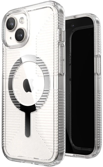 Speck Gemshell Grip + MagSafe - dėklas skirtas Apple iPhone 16e / Apple iPhone 15 / Apple iPhone 14 / Apple iPhone 13 Clear / Chrome Finish
