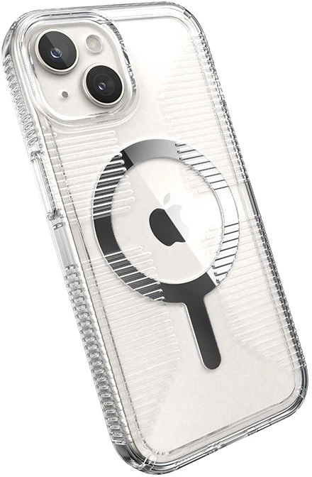 Speck Gemshell Grip + MagSafe - dėklas skirtas Apple iPhone 16e / Apple iPhone 15 / Apple iPhone 14 / Apple iPhone 13 Clear / Chrome Finish