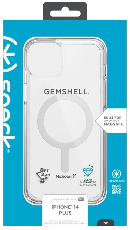 Dėklas Speck Gemshell + MagSafe, skirtas iPhone 14 Plus su puse mikrobano (skaidrus)