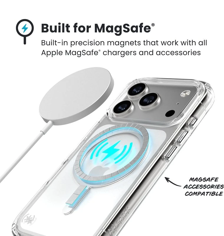 Speck Presidio Perfect Clear MagSafe - dėklas Apple iPhone 17 Pro Clear / Sidabrinis