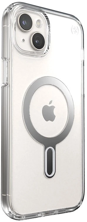 Dėklas Speck Presidio Perfect-Clear ClickLock & Magsafe do iPhone 15 Plus / iPhone 14 Plus (Clear / Chrome Finish / Serene Sidabrinis)