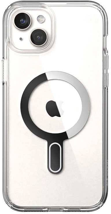 Dėklas Speck Presidio Perfect-Clear ClickLock & Magsafe do iPhone 15 Plus / iPhone 14 Plus (Clear / Chrome Finish / Serene Sidabrinis)