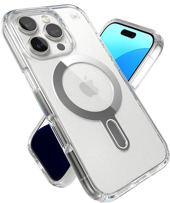 Speck Presidio Perfect-Clear ClickLock & MagSafe - dėklas skirtas Apple iPhone 16 Pro Clear / Chrome Finish / Serene Sidabrinis