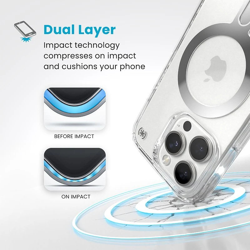 Speck Presidio Perfect-Clear ClickLock & MagSafe - dėklas skirtas Apple iPhone 16 Pro Clear / Chrome Finish / Serene Sidabrinis