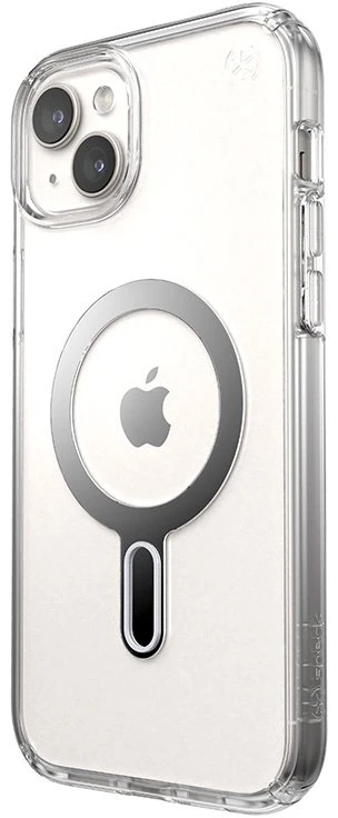 Dėklas Speck Presidio Perfect-Clear ClickLock & Magsafe do iPhone 15 Plus / iPhone 14 Plus (Clear / Chrome Finish / Serene Sidabrinis)