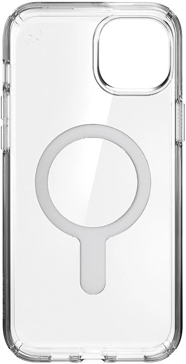Dėklas Speck Presidio Perfect-Clear ClickLock & Magsafe do iPhone 15 Plus / iPhone 14 Plus (Clear / Chrome Finish / Serene Sidabrinis)
