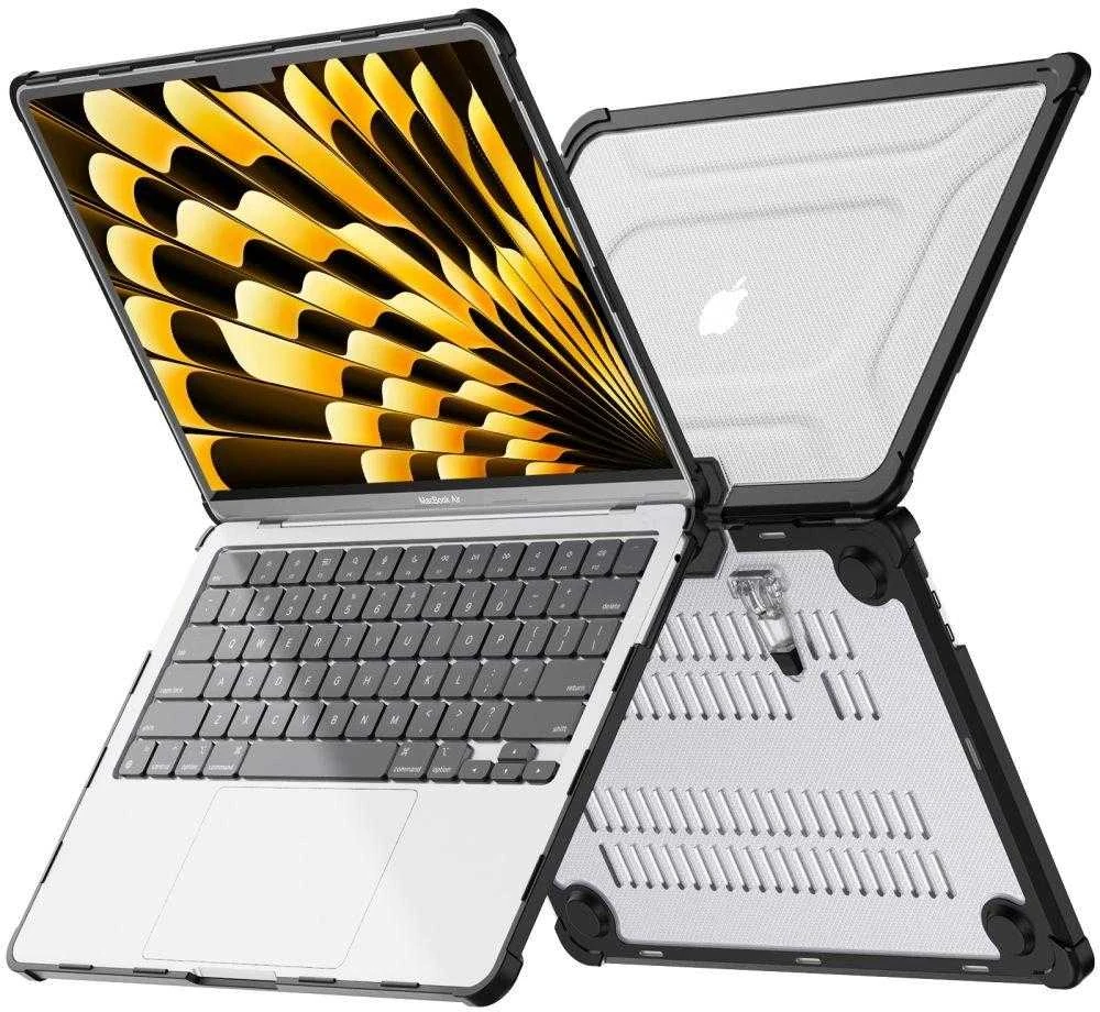 „Tech-Protect SmartShell Pro“ dėklas, skirtas „MacBook Air 13“ (2023–2025 M2 / M3 / M4) – skaidrus ir juodas