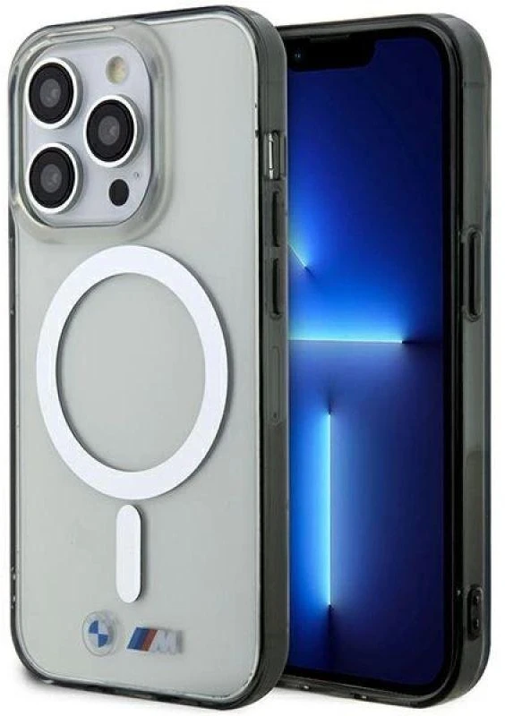 BMW BMHMP14LHCRS dėklas Apple iPhone 14 Pro 6.1″ skaidrus kietas dėklas Sidabrinis Ring MagSafe
