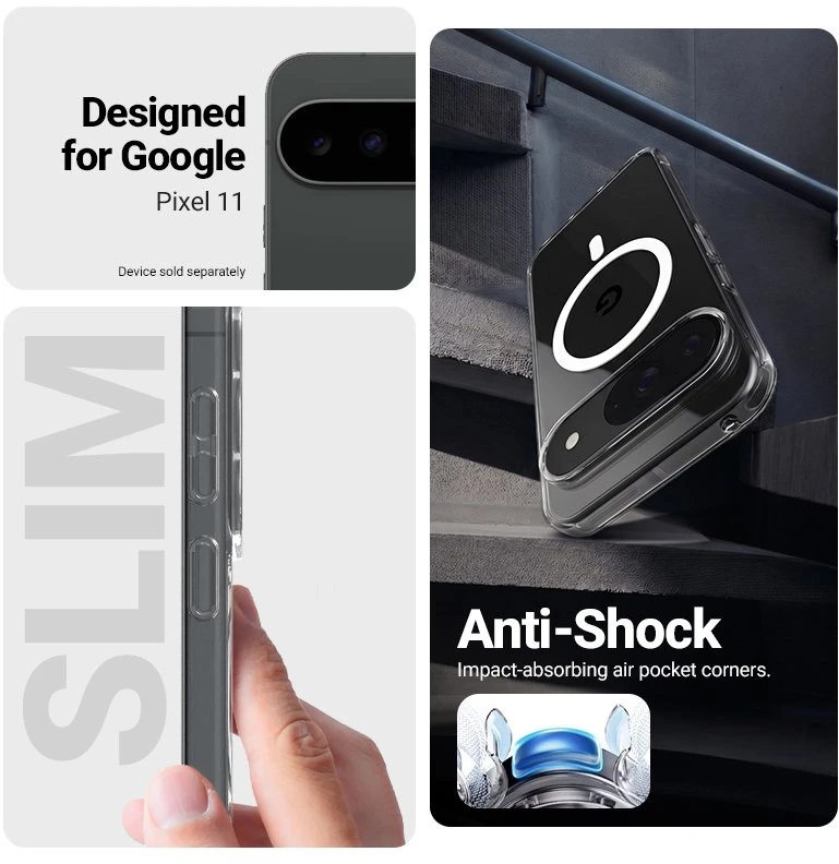 Permatomas „MagSafe“ dėklas Google Pixel 11, Crong Hybrid Clear Magnetic