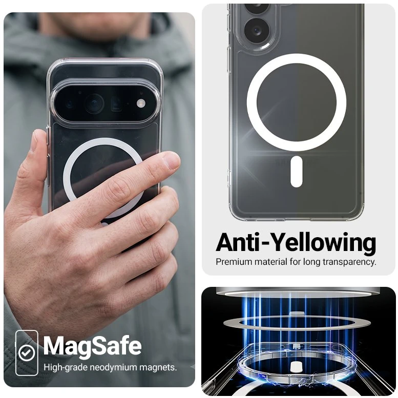 Permatomas „MagSafe“ dėklas Google Pixel 11, Crong Hybrid Clear Magnetic