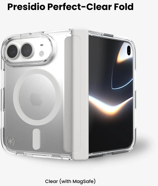 Permatomas „MagSafe“ dėklas „Speck Presidio Perfect Clear“ iPhone Fold