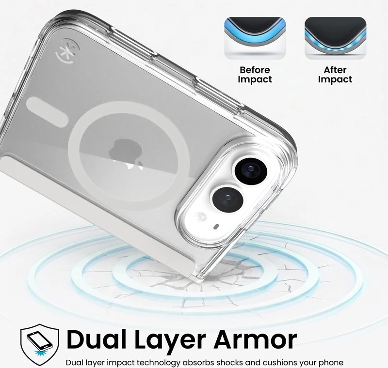 Permatomas „MagSafe“ dėklas „Speck Presidio Perfect Clear“ iPhone Fold