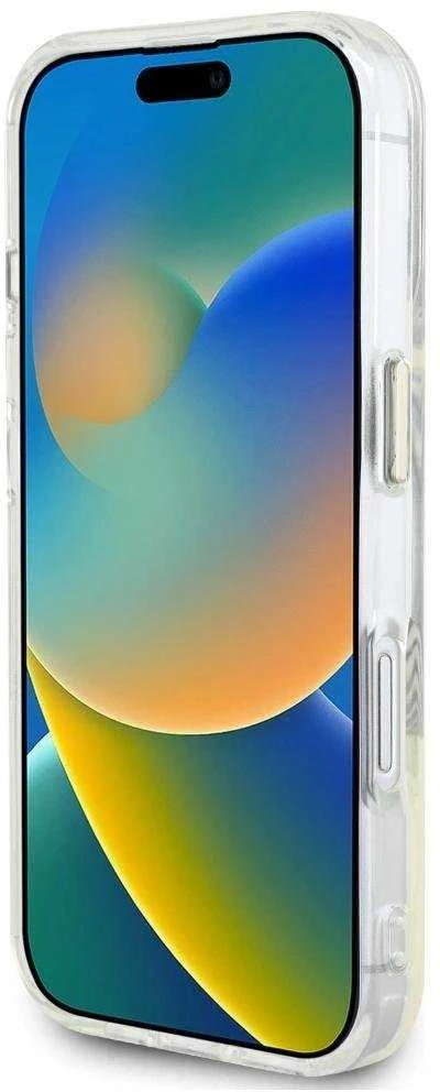 Dėklas Guess IML Metal Colored Circle Classic Logo MagSafe Apple iPhone 16 rožinės spalvos