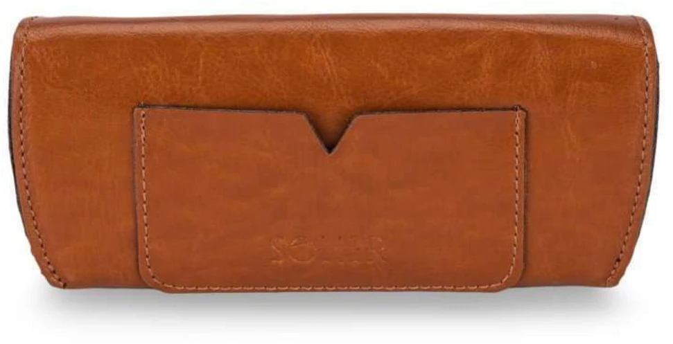 Personalized genuine leather spectacle case Solier SA37 camel