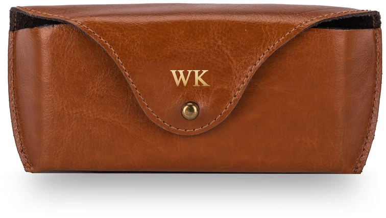 Personalized genuine leather spectacle case Solier SA37 camel