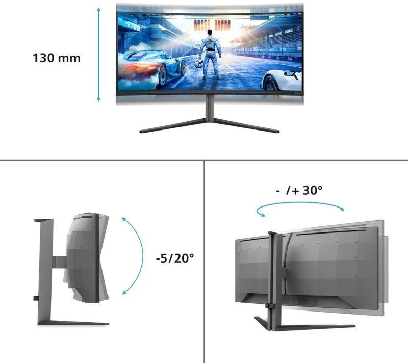 Monitorius Philips Evnia Curved Gaming Monitor, OLED 3440x1440, Juodas/Pilkas 34M2C6500/00